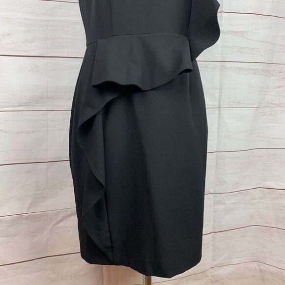 Calvin Klein Dress Black 8 Medium Ruffle Bodycon Formal Classic Zipper Career - Picture 7 of 16